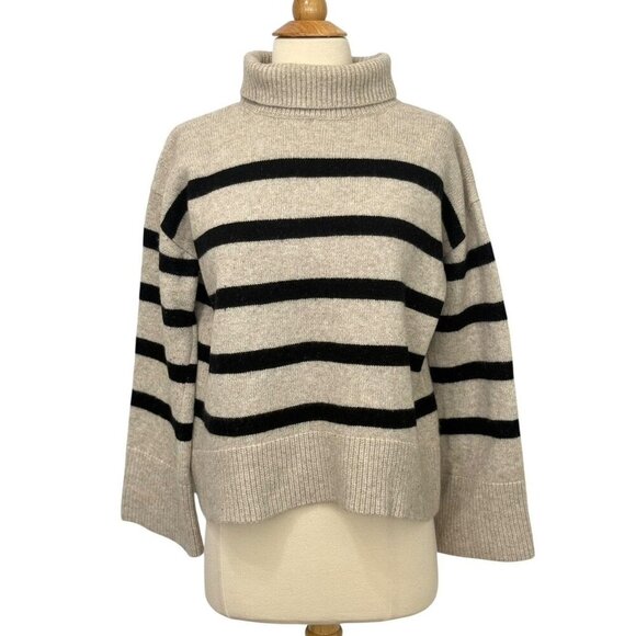 The Reset R Label Sweater Oatmeal Black Striped Wide Sleeve Wool Cashmere Size M - Picture 13 of 13